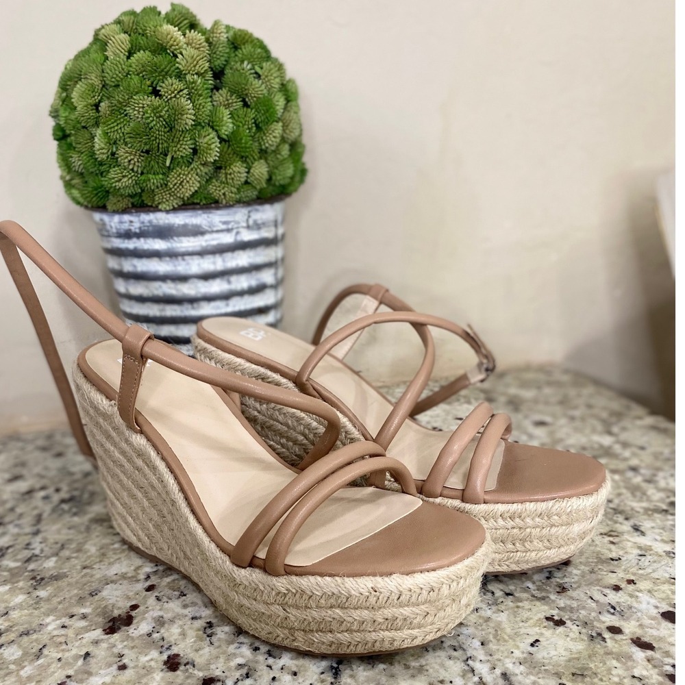 BP Chan-PU Tan Faux Leather Espadrille‎ Platform Wedge Sandals Size 8.5M
